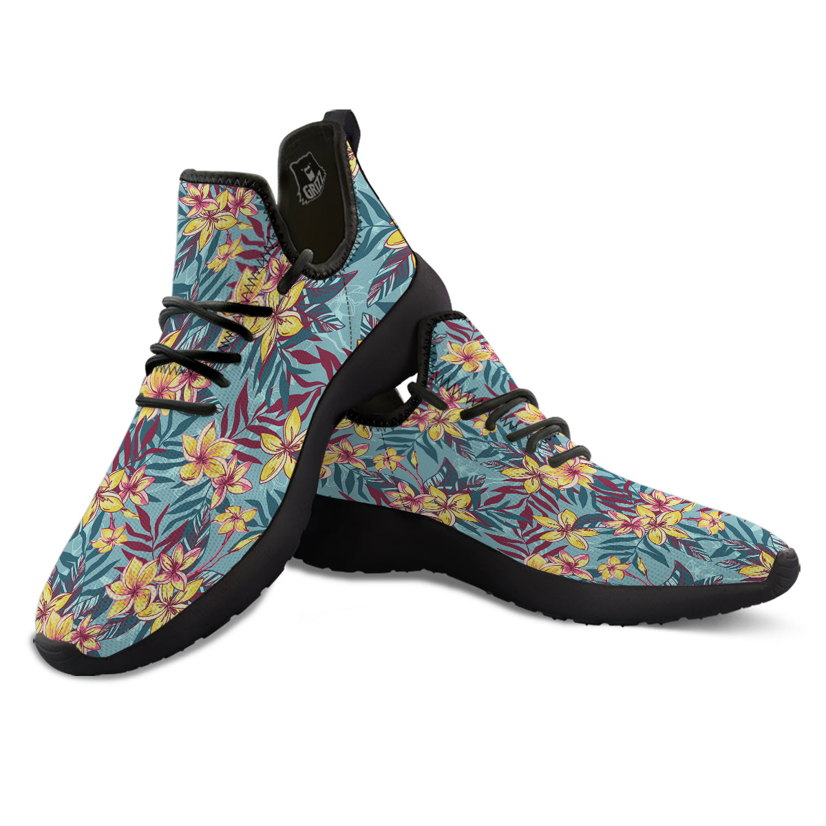 Plumeria Frangipani Tropical Print Pattern Black Athletic Shoes-grizzshop
