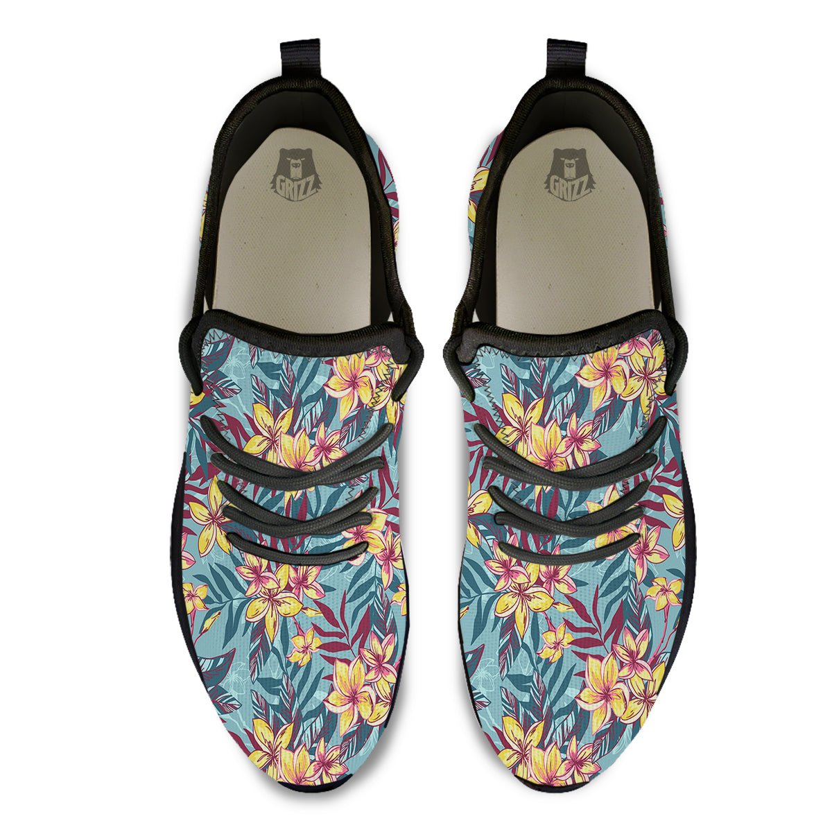 Plumeria Frangipani Tropical Print Pattern Black Athletic Shoes-grizzshop
