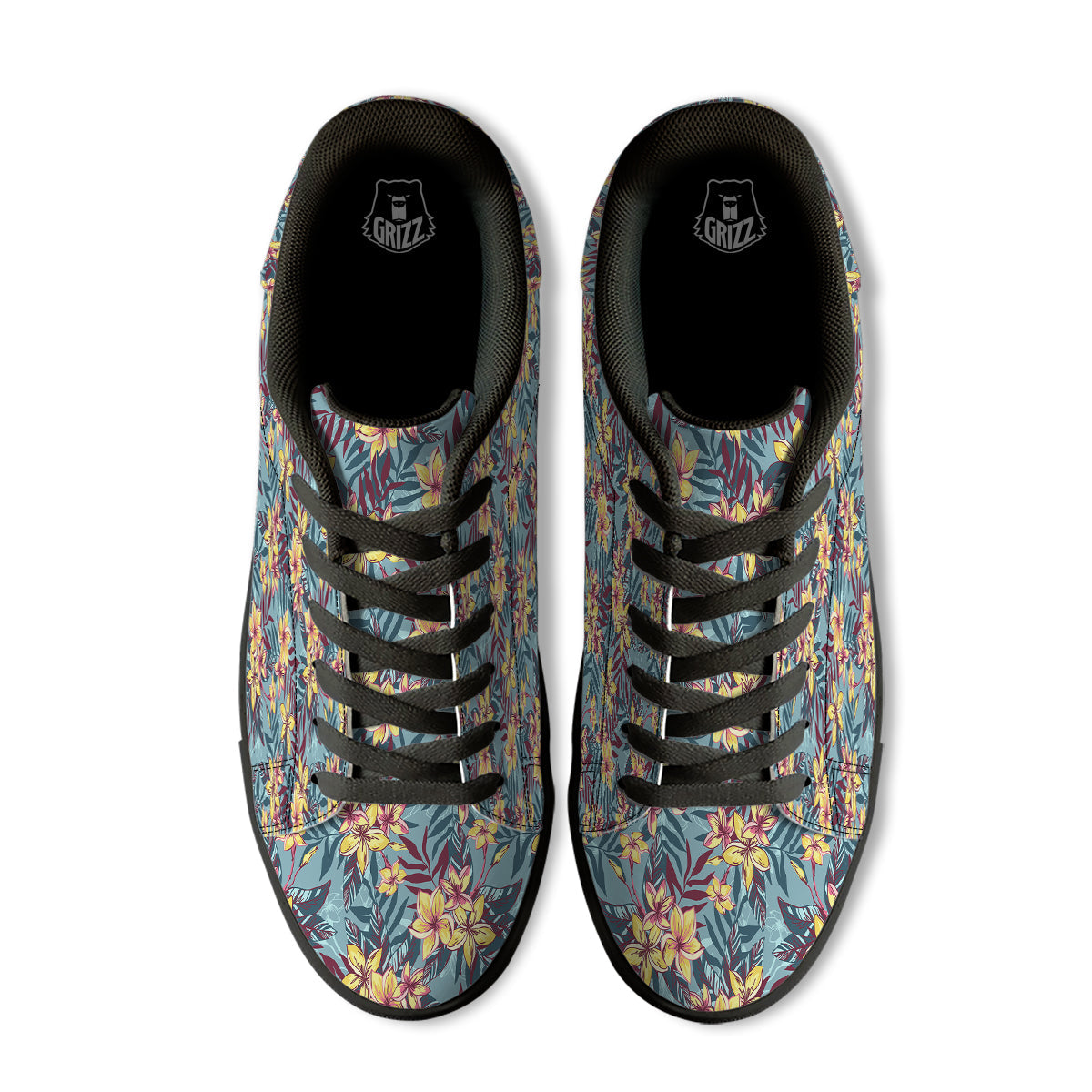 Plumeria Frangipani Tropical Print Pattern Black Low Top Sneakers-grizzshop