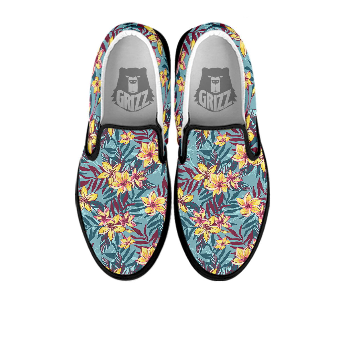 Plumeria Frangipani Tropical Print Pattern Black Slip On Shoes-grizzshop