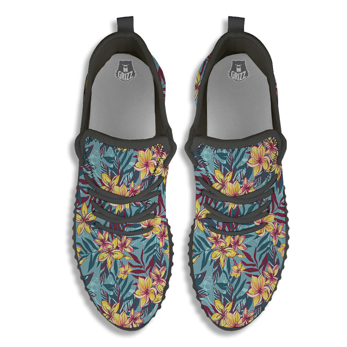 Plumeria Frangipani Tropical Print Pattern Black Walking Shoes-grizzshop