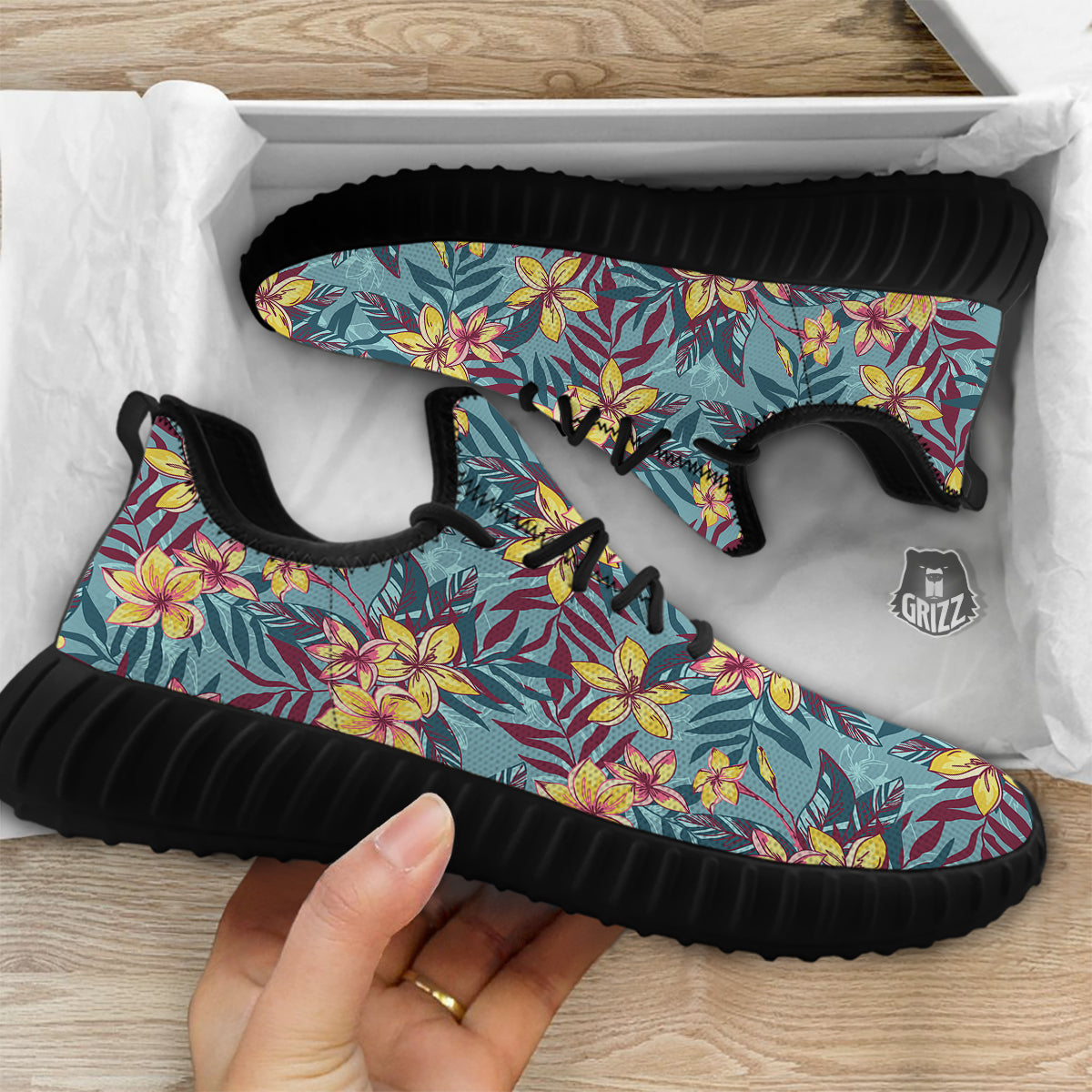 Plumeria Frangipani Tropical Print Pattern Black Walking Shoes-grizzshop