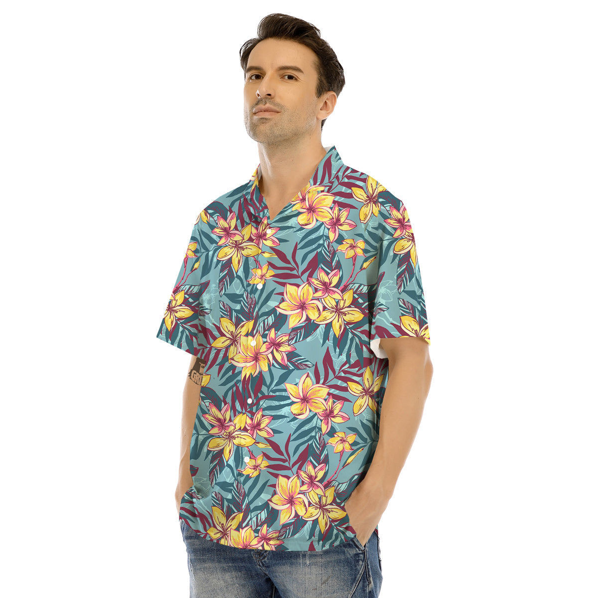 Plumeria Frangipani Tropical Print Pattern Men's Hawaiian Shirt-grizzshop