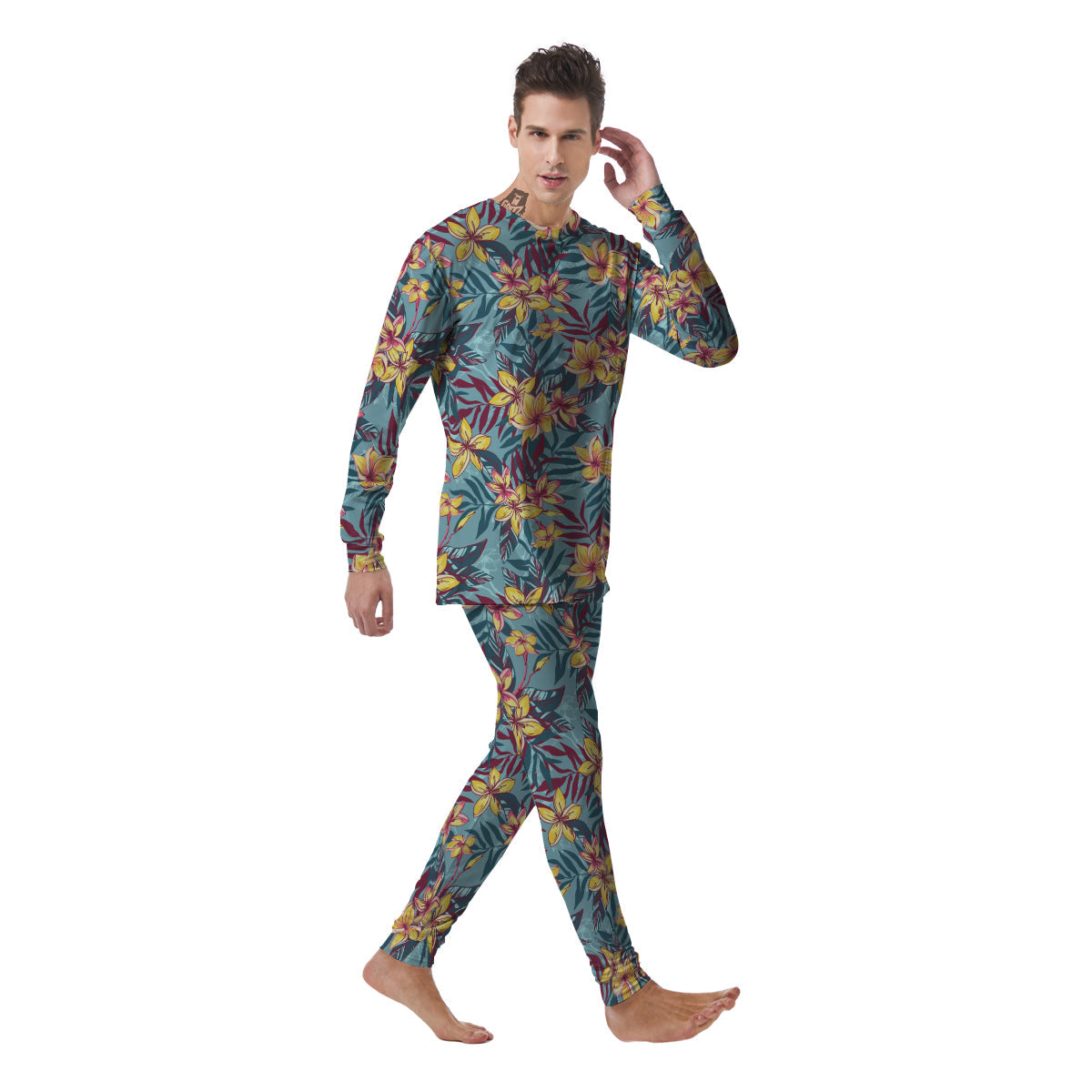 Plumeria Frangipani Tropical Print Pattern Men's Pajamas-grizzshop
