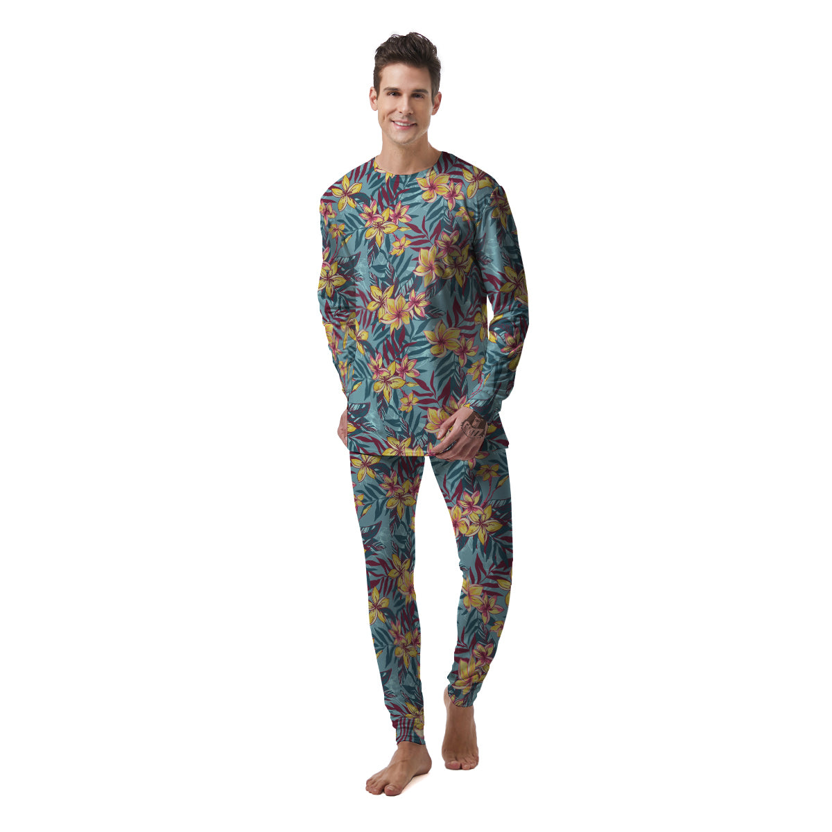 Plumeria Frangipani Tropical Print Pattern Men's Pajamas-grizzshop