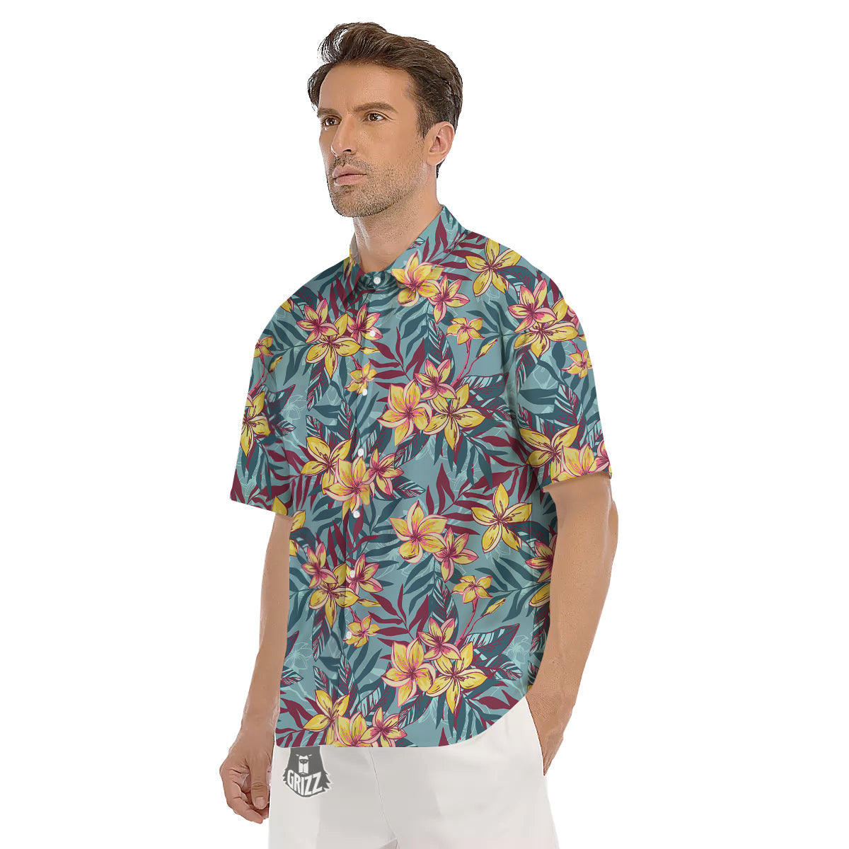 Plumeria Frangipani Tropical Print Pattern Men's Short Sleeve Shirts-grizzshop