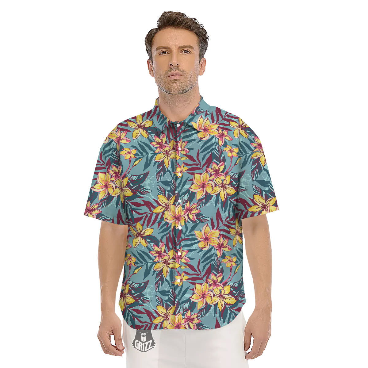 Plumeria Frangipani Tropical Print Pattern Men's Short Sleeve Shirts-grizzshop