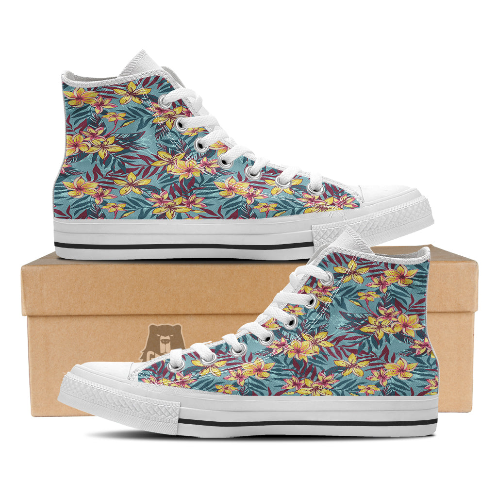 Plumeria Frangipani Tropical Print Pattern White High Top Shoes-grizzshop