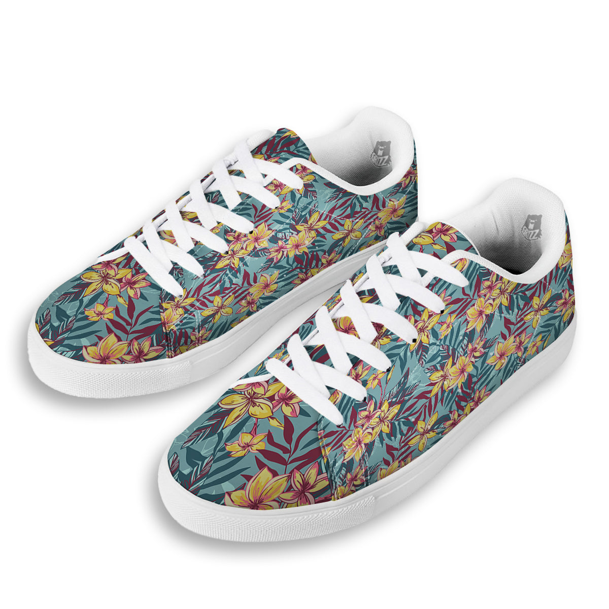 Plumeria Frangipani Tropical Print Pattern White Low Top Sneakers-grizzshop