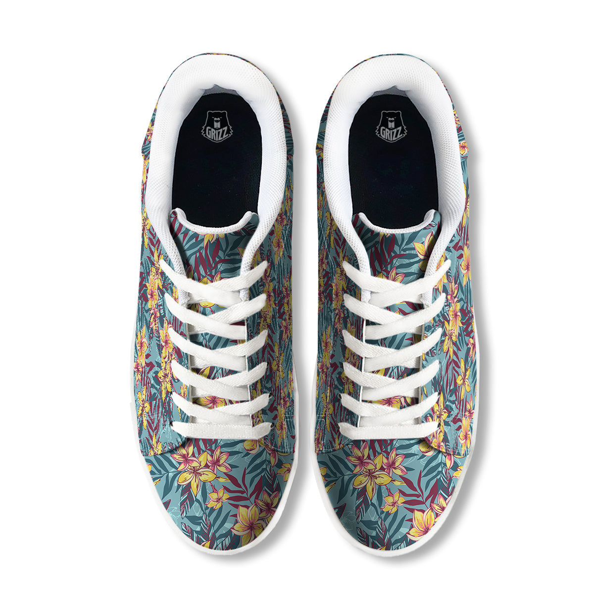 Plumeria Frangipani Tropical Print Pattern White Low Top Sneakers-grizzshop