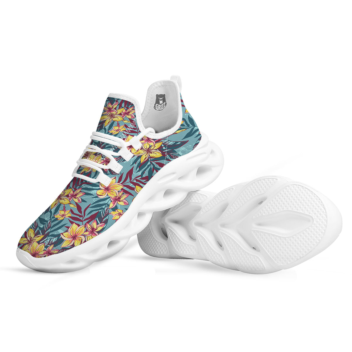 Plumeria Frangipani Tropical Print Pattern White Running Shoes-grizzshop