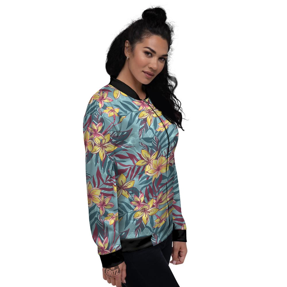 Plumeria Frangipani Tropical Print Pattern Women's Bomber Jacket-grizzshop