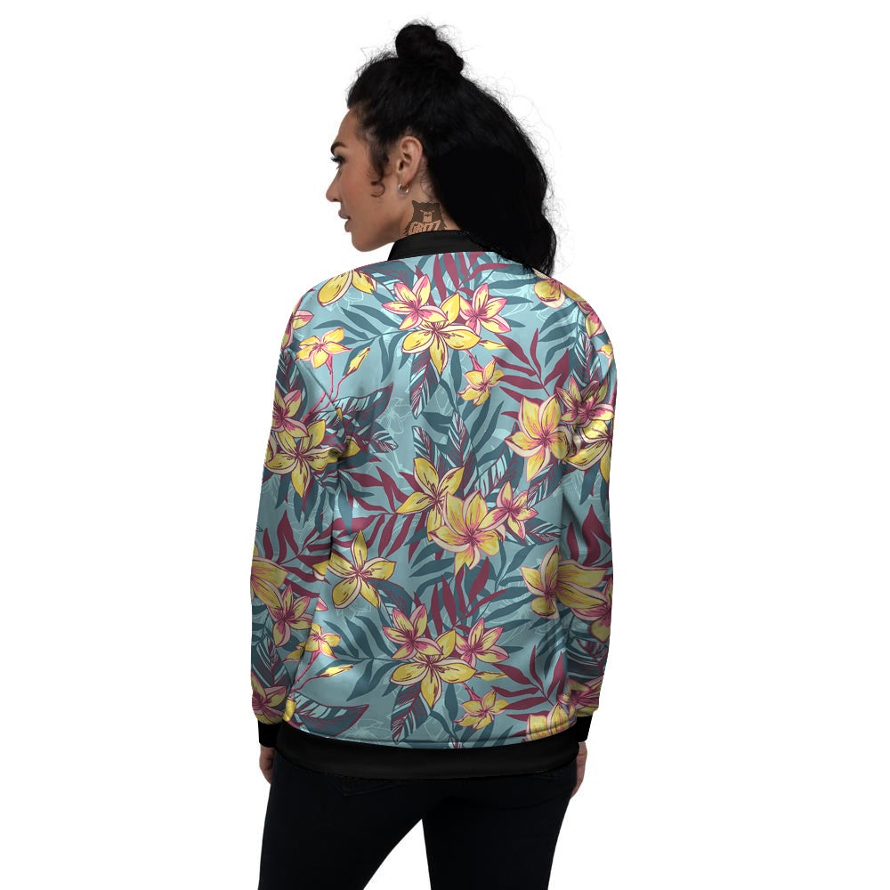 Plumeria Frangipani Tropical Print Pattern Women's Bomber Jacket-grizzshop