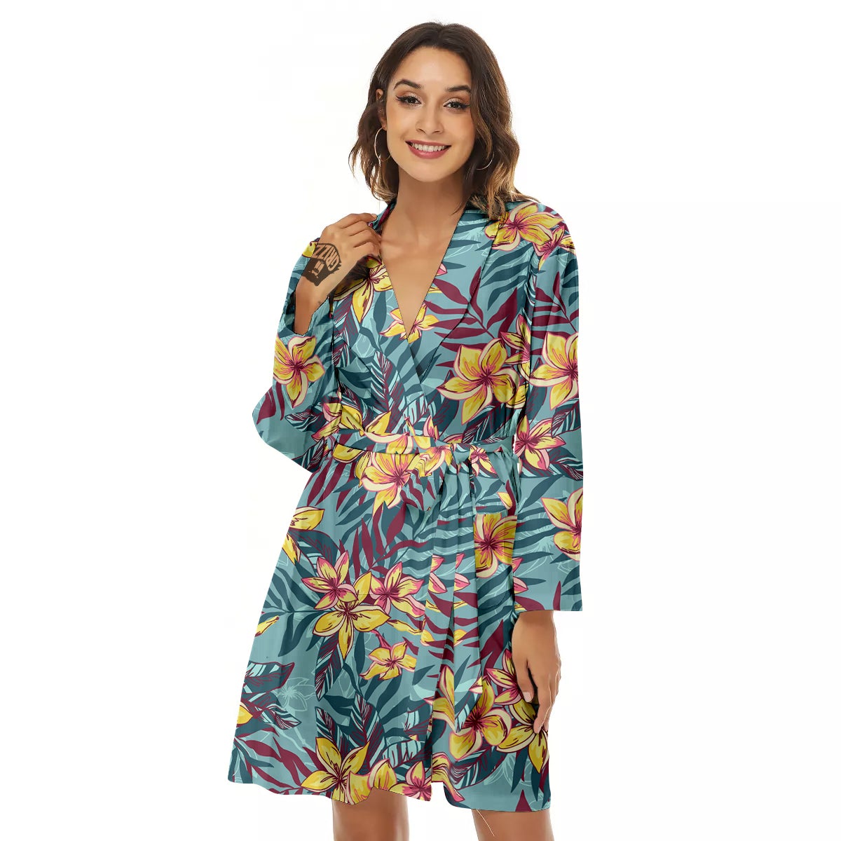 Plumeria Frangipani Tropical Print Pattern Women's Robe-grizzshop