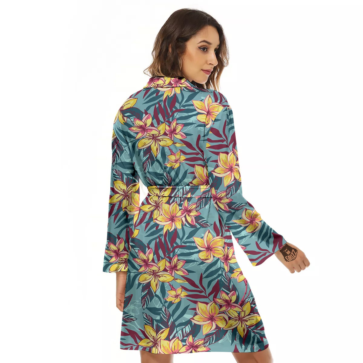 Plumeria Frangipani Tropical Print Pattern Women's Robe-grizzshop