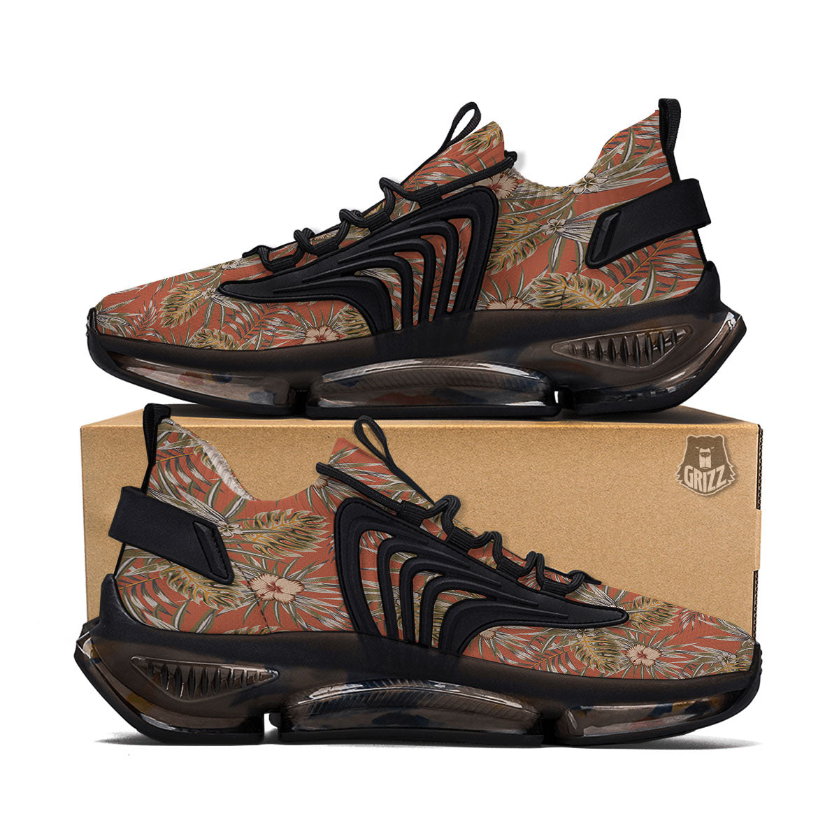 Plumeria Hibiscus Vintage Print Pattern Black Gym Shoes-grizzshop