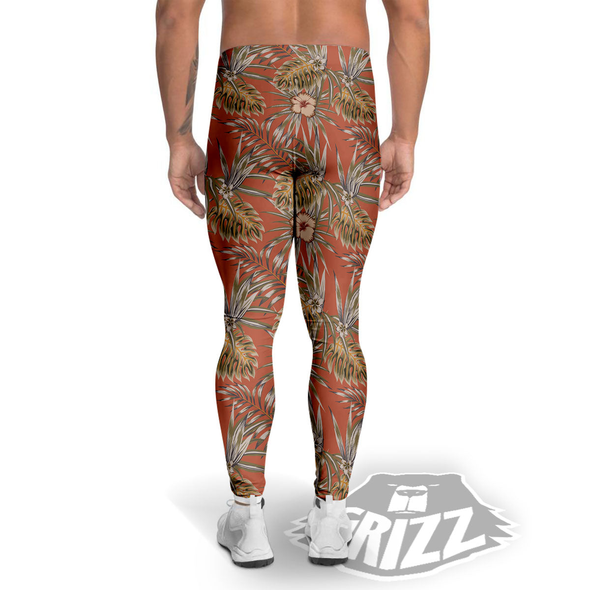 Plumeria Hibiscus Vintage Print Pattern Men's Leggings-grizzshop