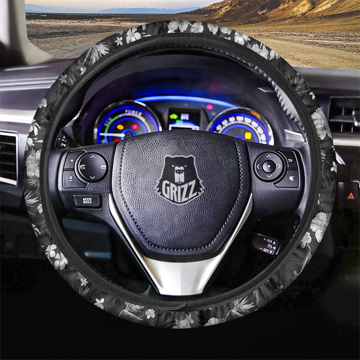 Plumeria Monochrome Print Pattern Car Steering Wheel Cover-grizzshop