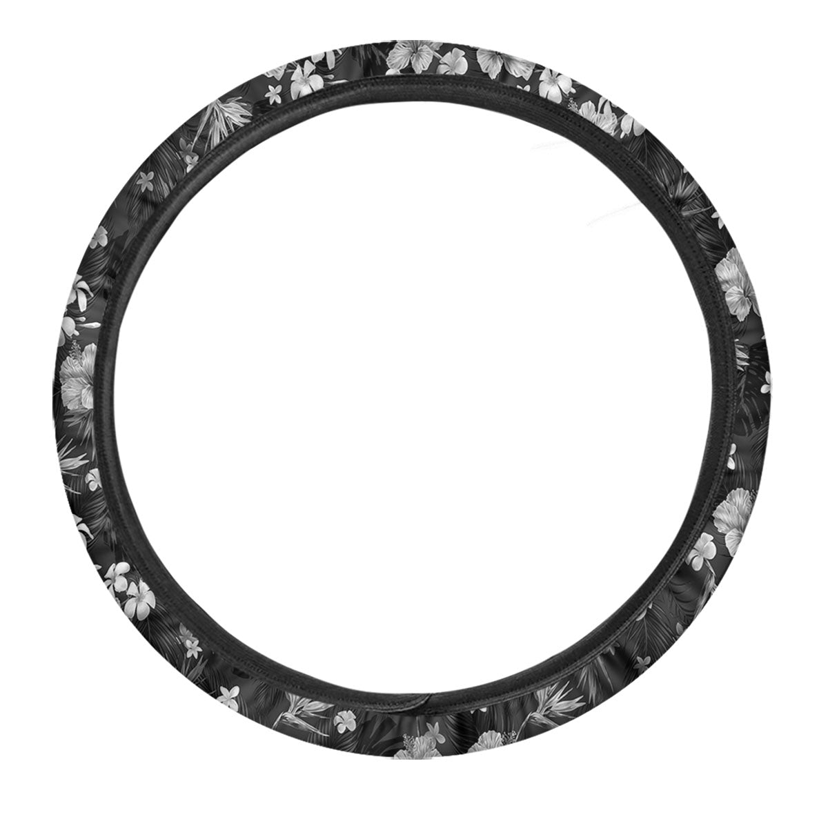 Plumeria Monochrome Print Pattern Car Steering Wheel Cover-grizzshop