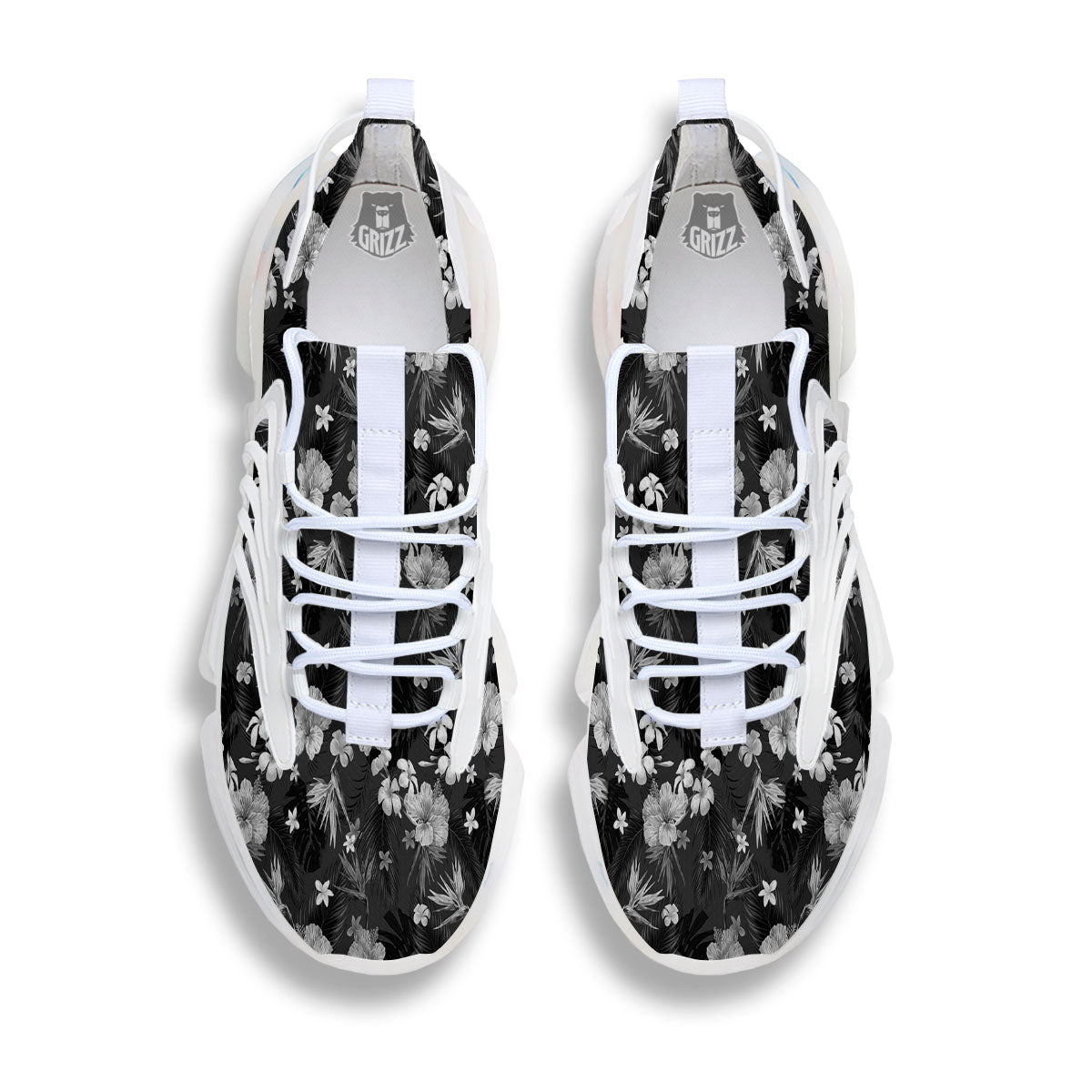 Plumeria Monochrome Print Pattern White Gym Shoes-grizzshop
