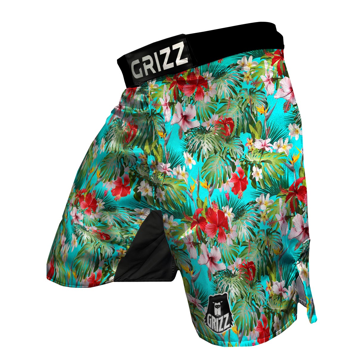 Plumeria Red Hibiscus Print Pattern MMA Shorts-grizzshop