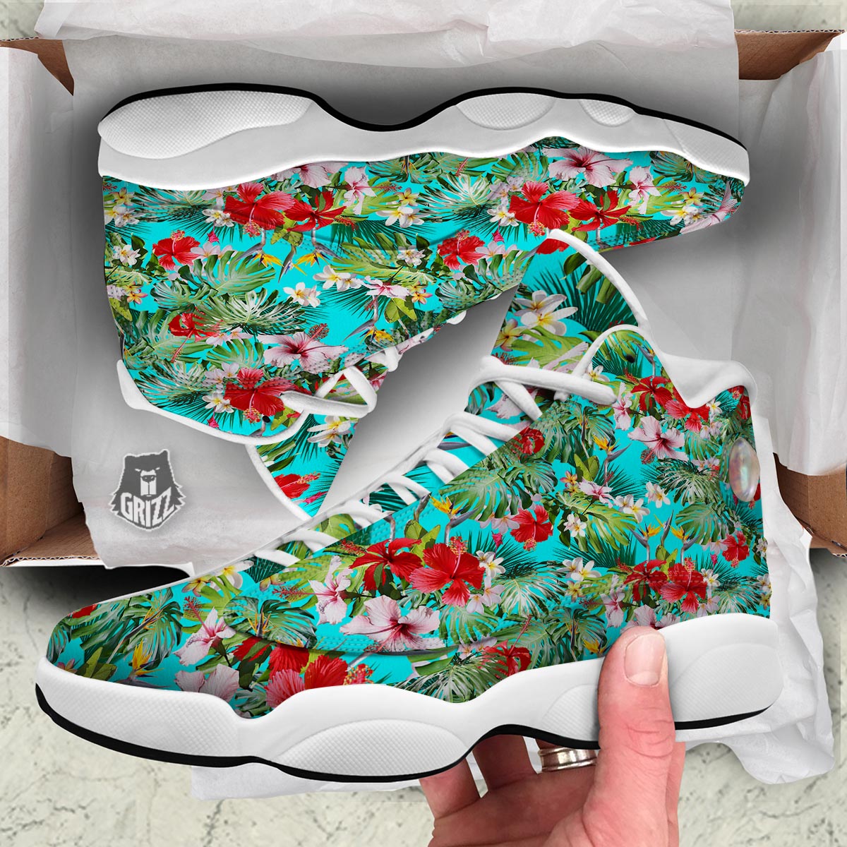 Plumeria Red Hibiscus Print Pattern White Basketball Shoes-grizzshop