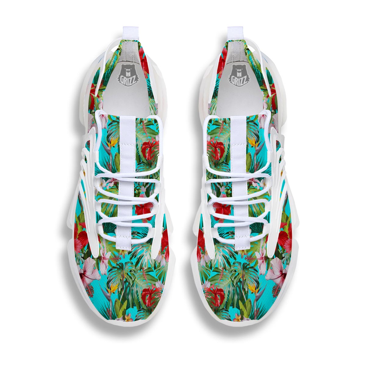 Plumeria Red Hibiscus Print Pattern White Gym Shoes-grizzshop
