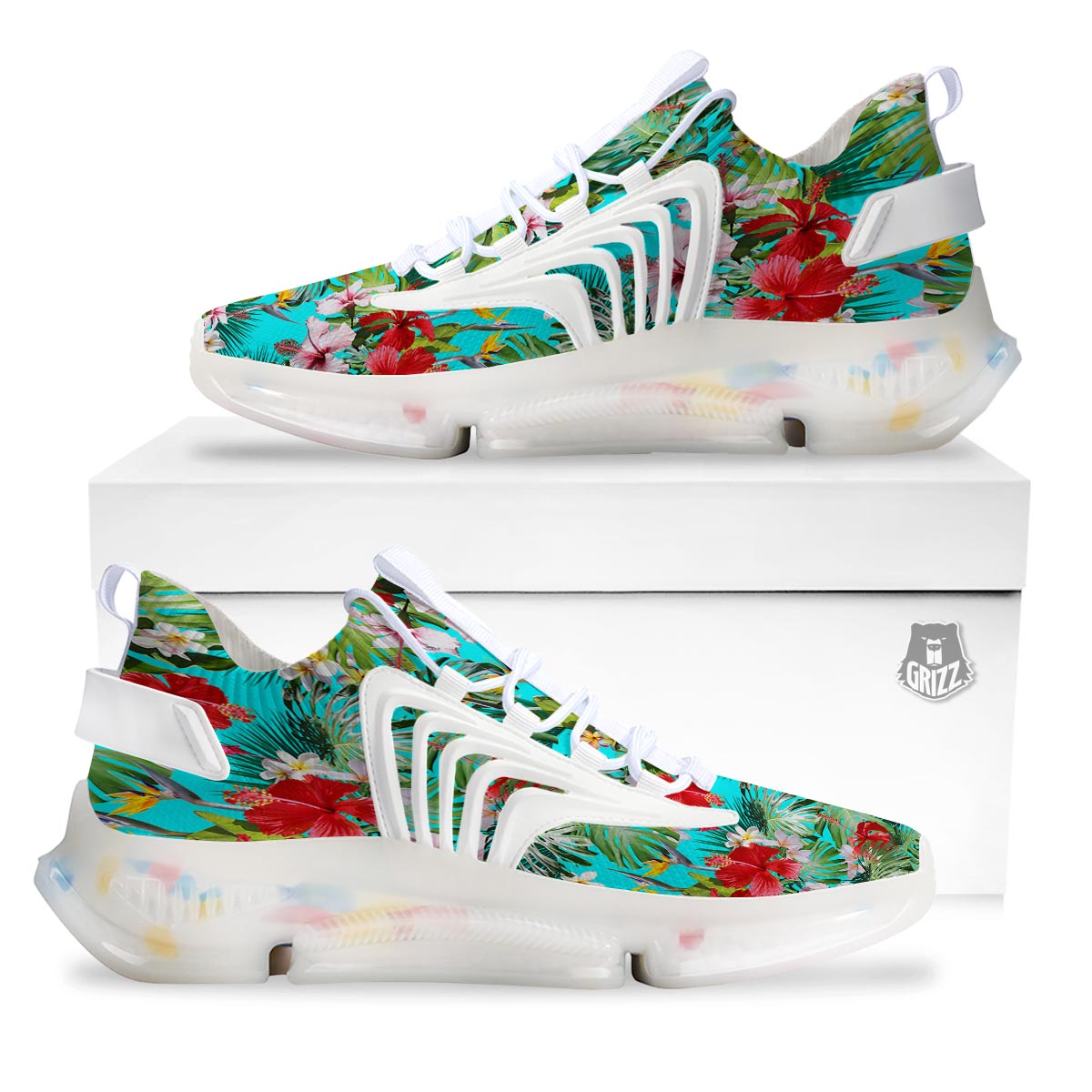 Plumeria Red Hibiscus Print Pattern White Gym Shoes-grizzshop