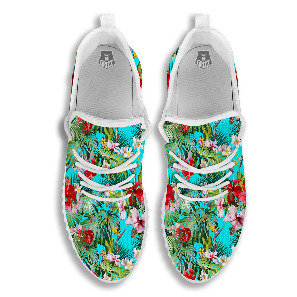 Plumeria Red Hibiscus Print Pattern White Walking Shoes-grizzshop