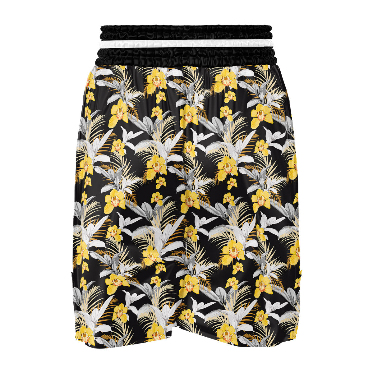 Plumeria Yellow And Black Print Pattern Boxing Shorts-grizzshop
