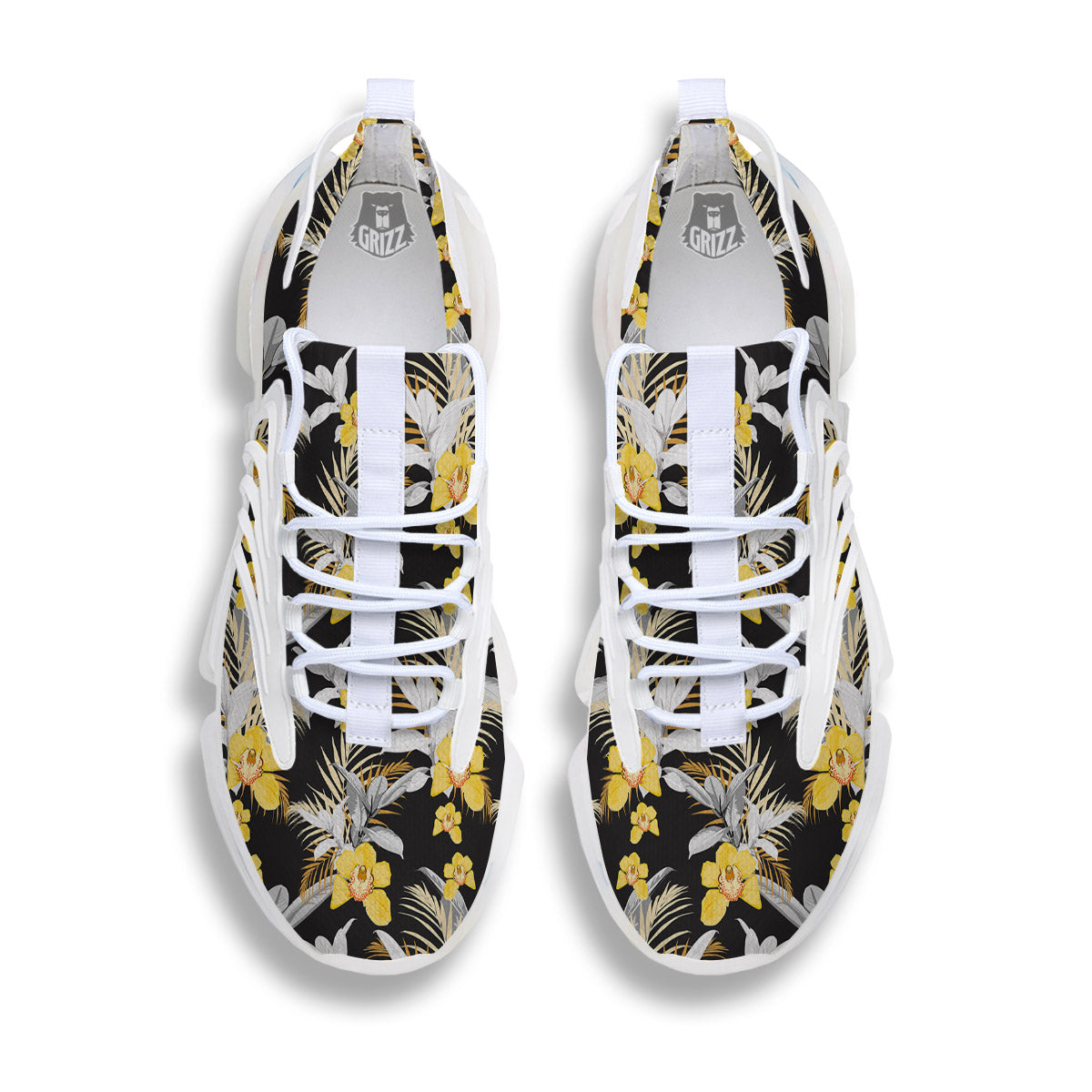 Plumeria Yellow And Black Print Pattern White Gym Shoes-grizzshop
