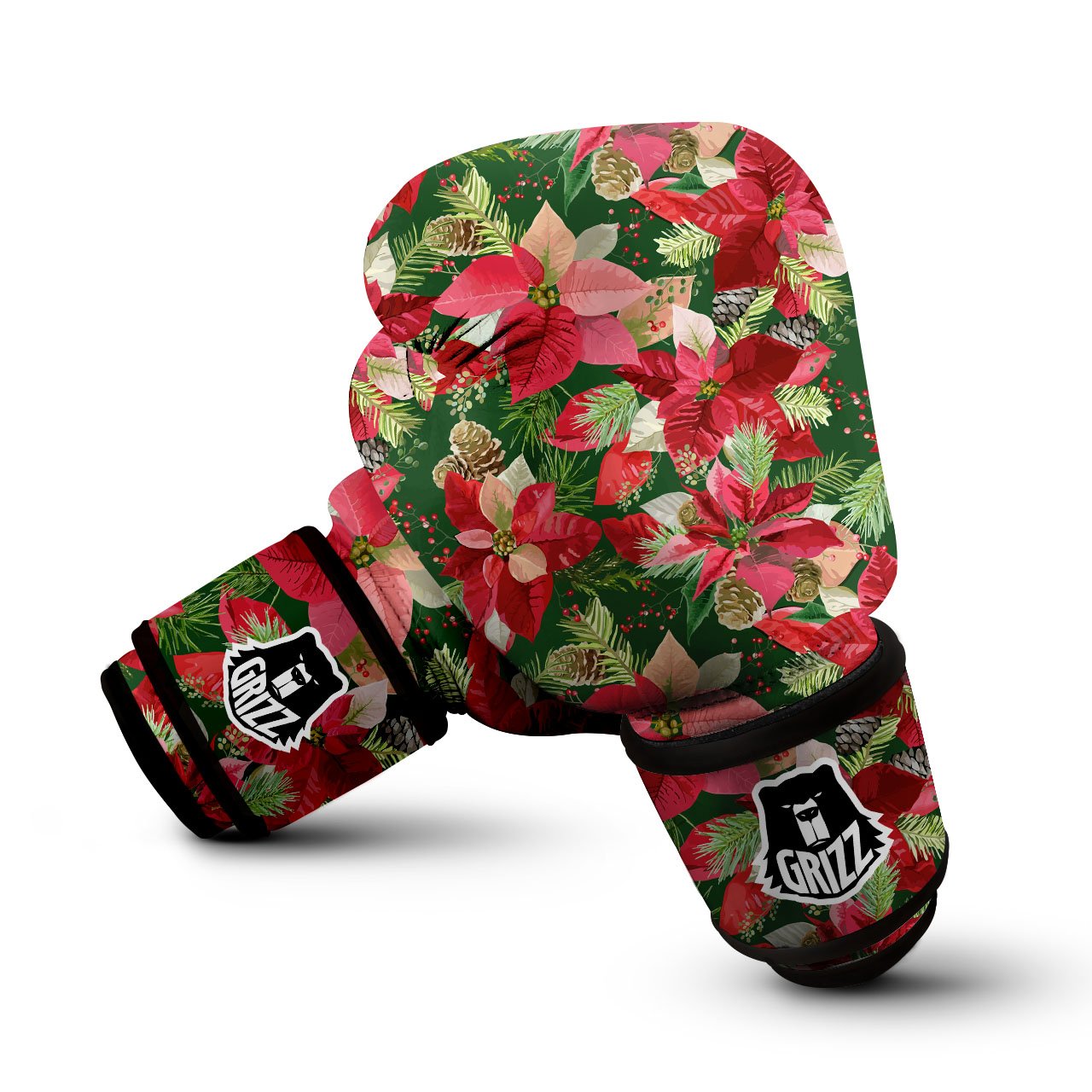 Poinsettia Christmas Vintage Print Pattern Boxing Gloves-grizzshop