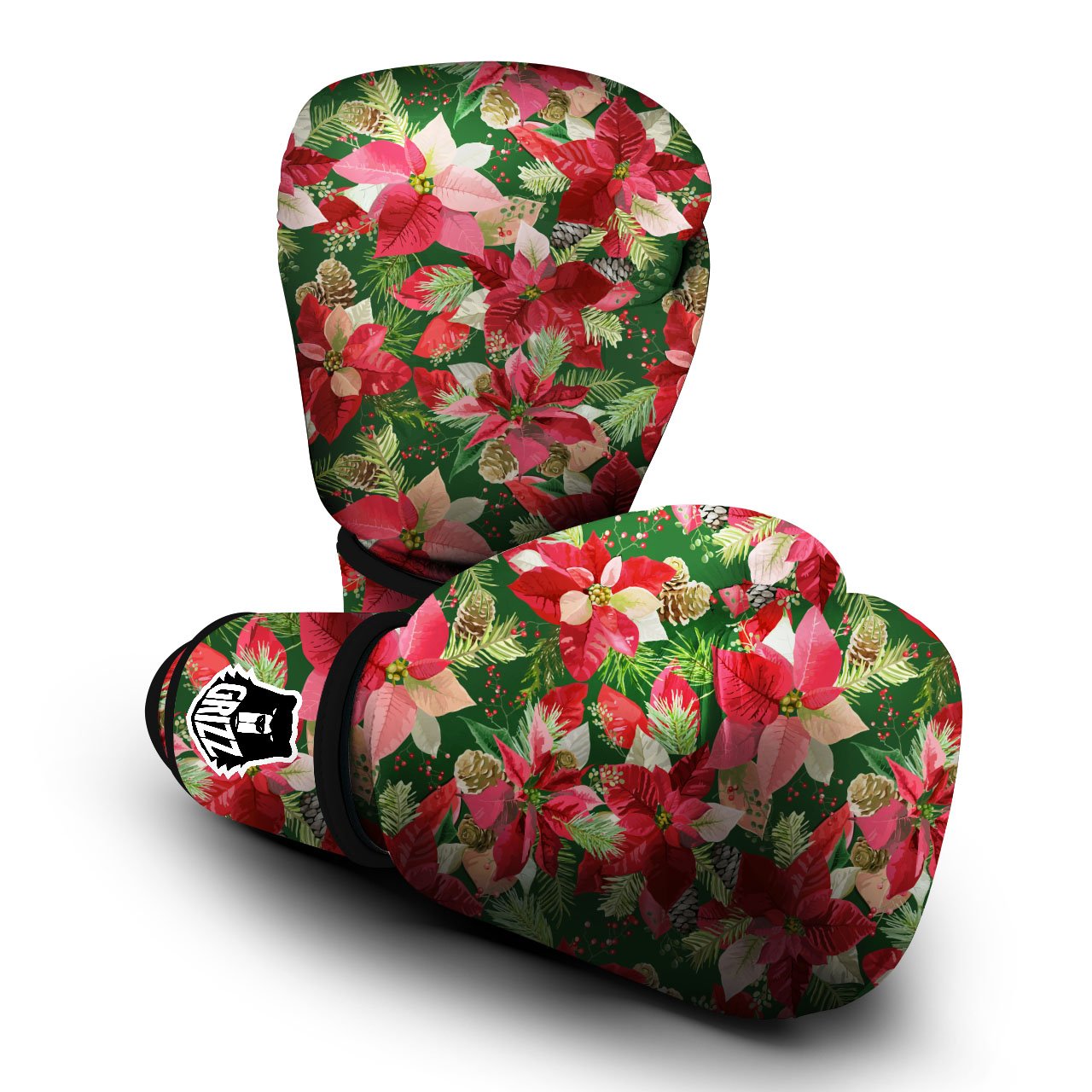 Poinsettia Christmas Vintage Print Pattern Boxing Gloves-grizzshop