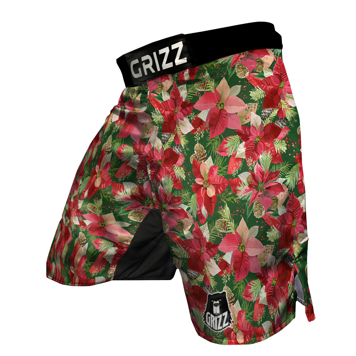 Poinsettia Christmas Vintage Print Pattern MMA Shorts-grizzshop