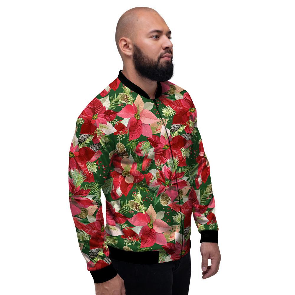 Poinsettia Christmas Vintage Print Pattern Men's Bomber Jacket-grizzshop