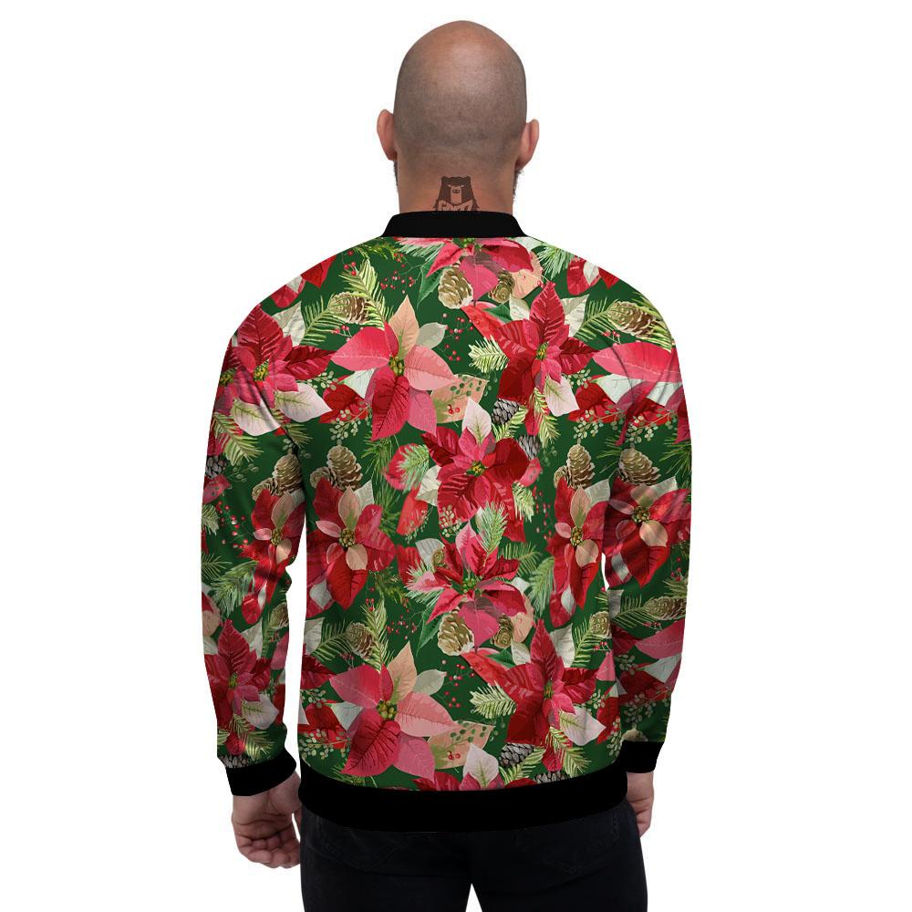 Poinsettia Christmas Vintage Print Pattern Men's Bomber Jacket-grizzshop