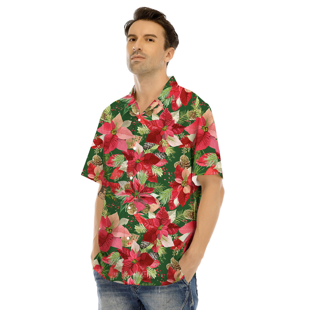 Poinsettia Christmas Vintage Print Pattern Men's Hawaiian Shirt-grizzshop