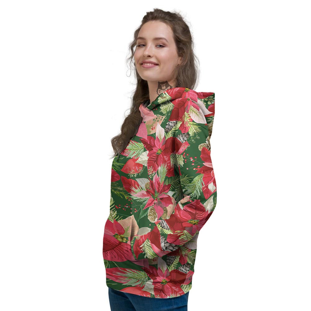 Poinsettia Christmas Vintage Print Pattern Women's Hoodie-grizzshop