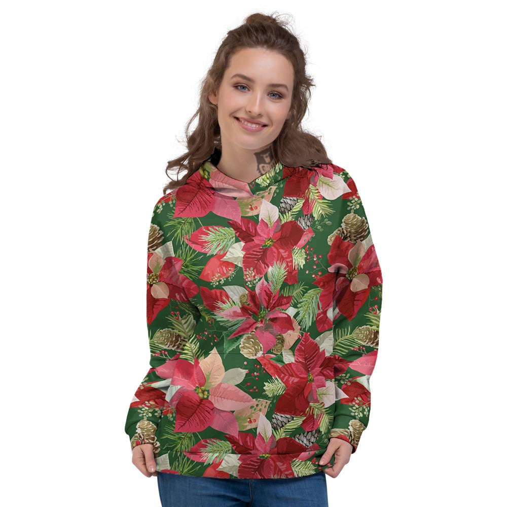 Poinsettia Christmas Vintage Print Pattern Women's Hoodie-grizzshop