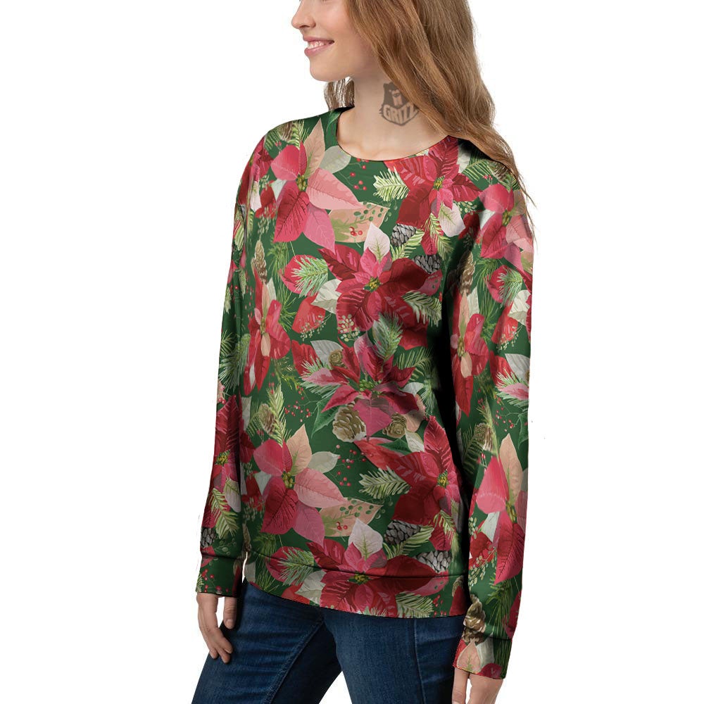 Poinsettia Christmas Vintage Print Pattern Women's Sweatshirt-grizzshop