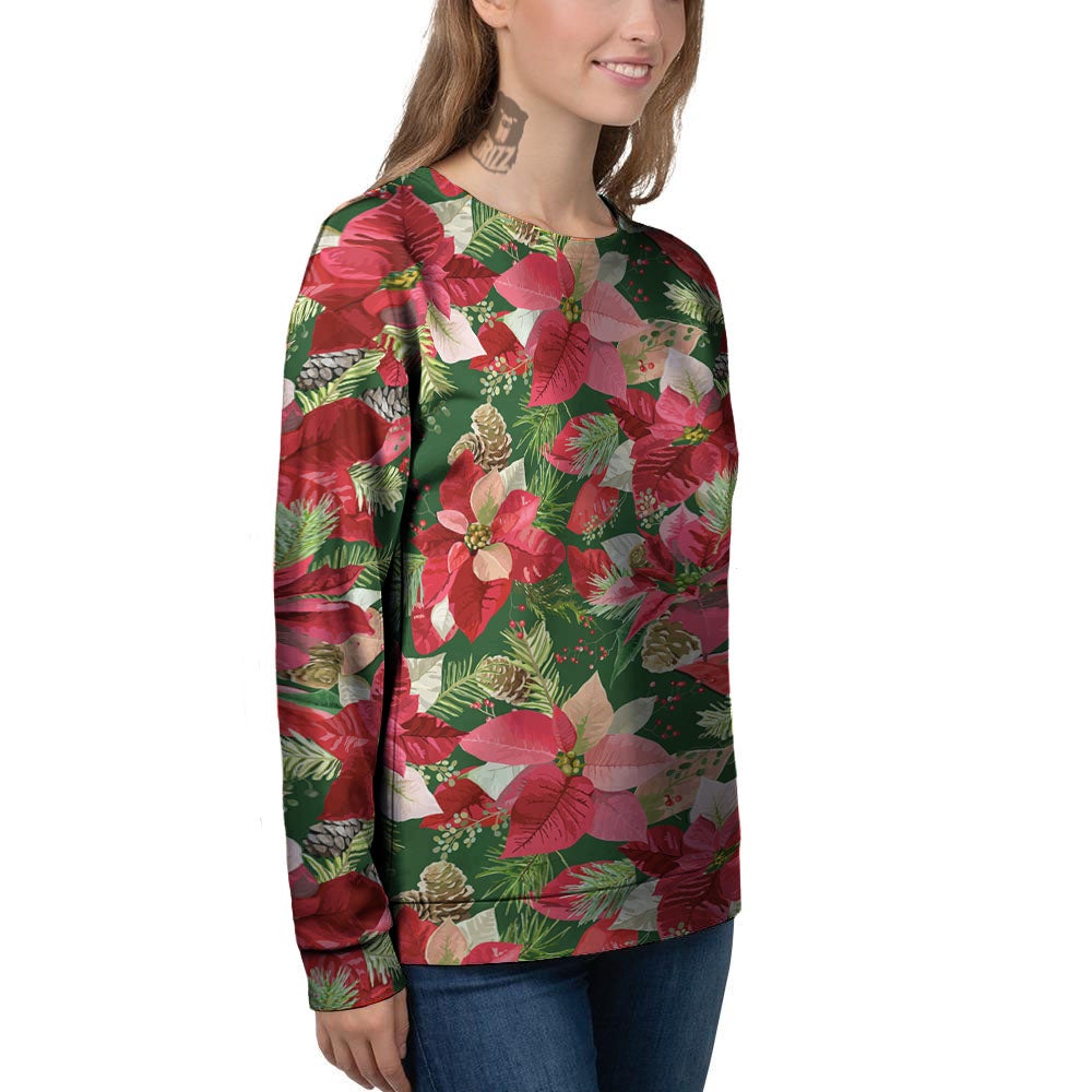 Poinsettia Christmas Vintage Print Pattern Women's Sweatshirt-grizzshop