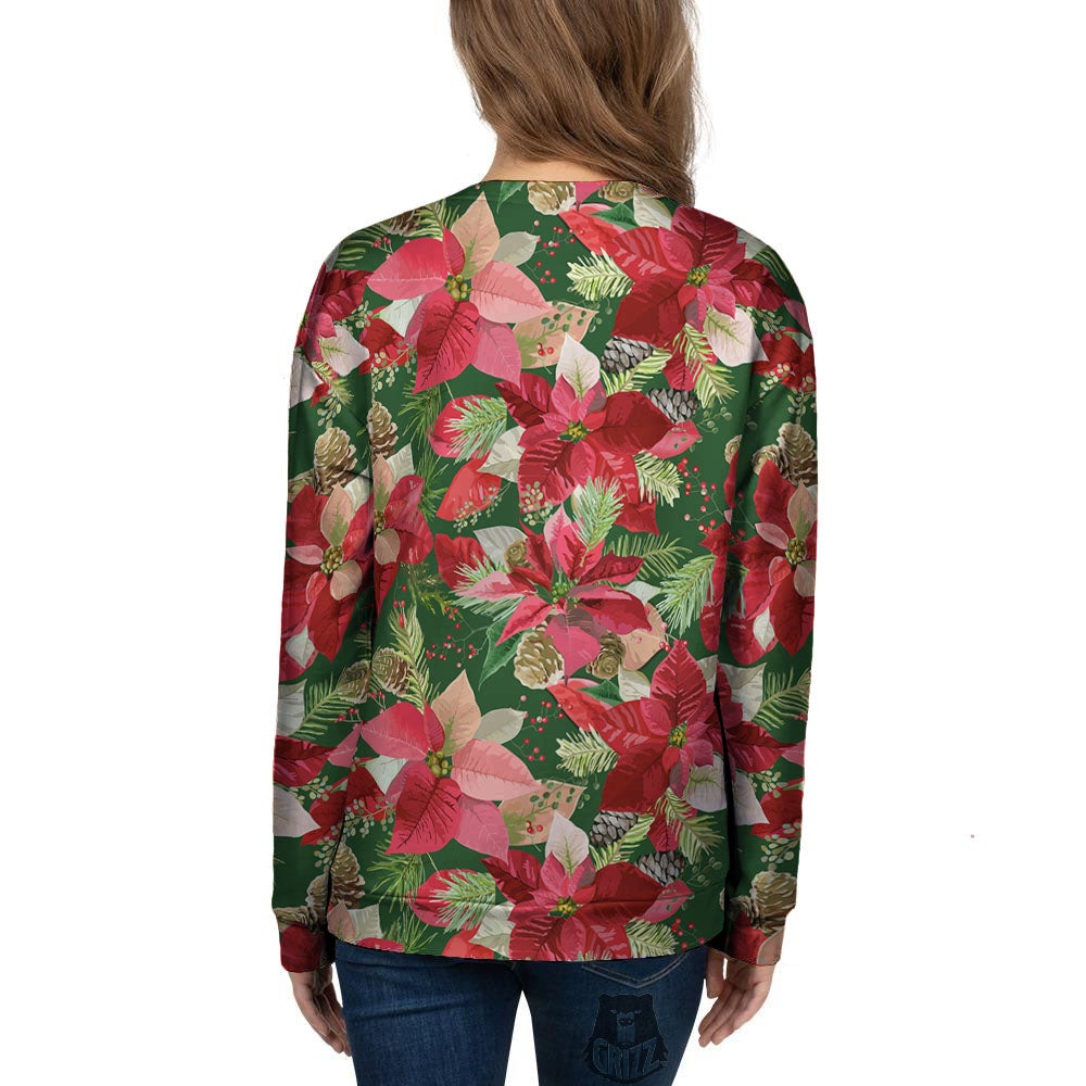 Poinsettia Christmas Vintage Print Pattern Women's Sweatshirt-grizzshop