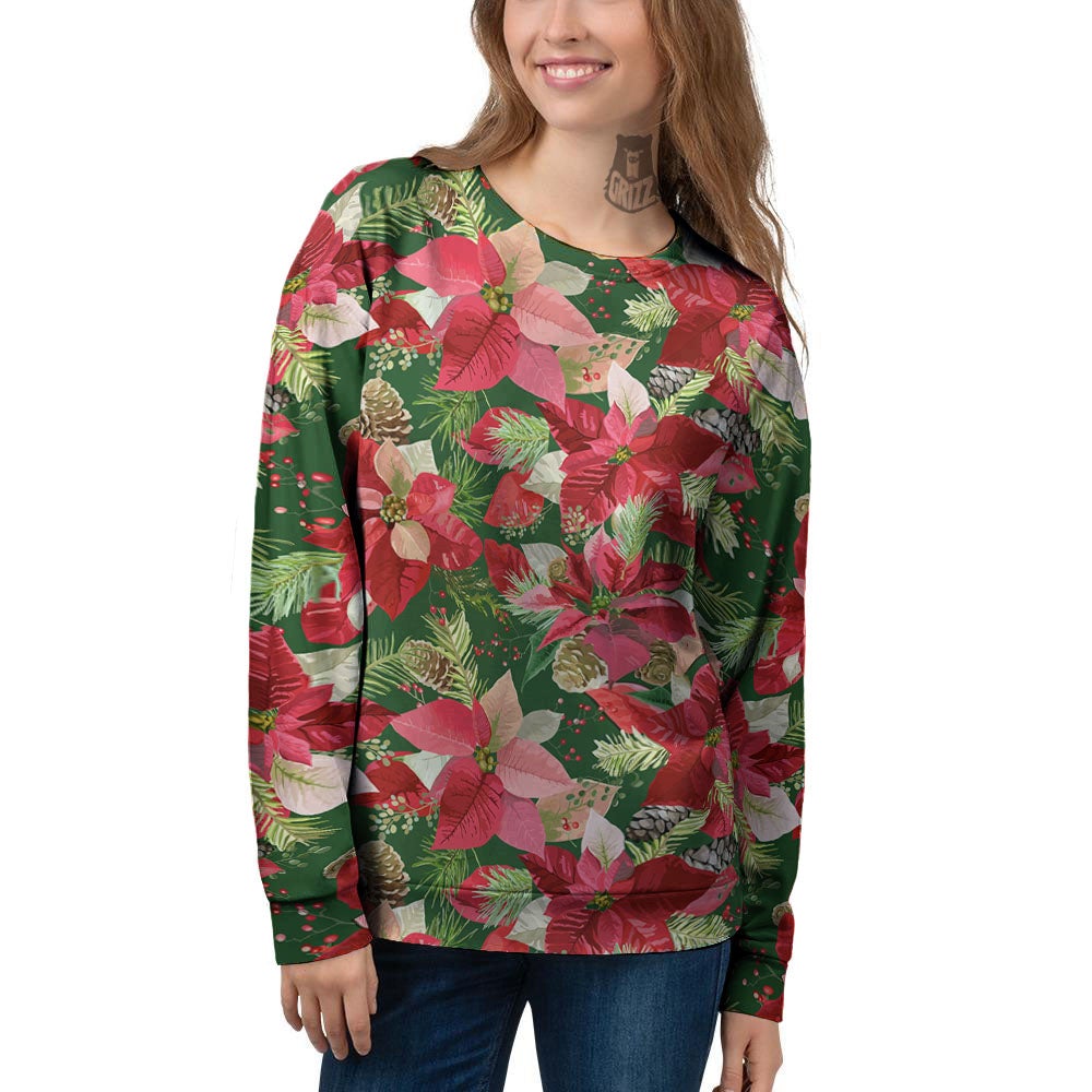 Poinsettia Christmas Vintage Print Pattern Women's Sweatshirt-grizzshop