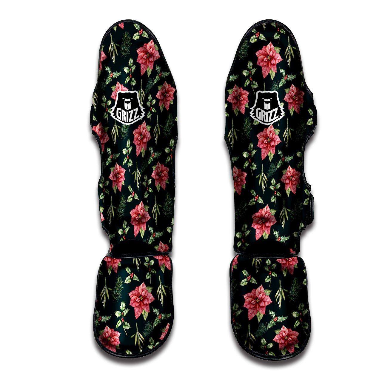 Poinsettia Christmas Watercolor Print Pattern Muay Thai Shin Guards-grizzshop