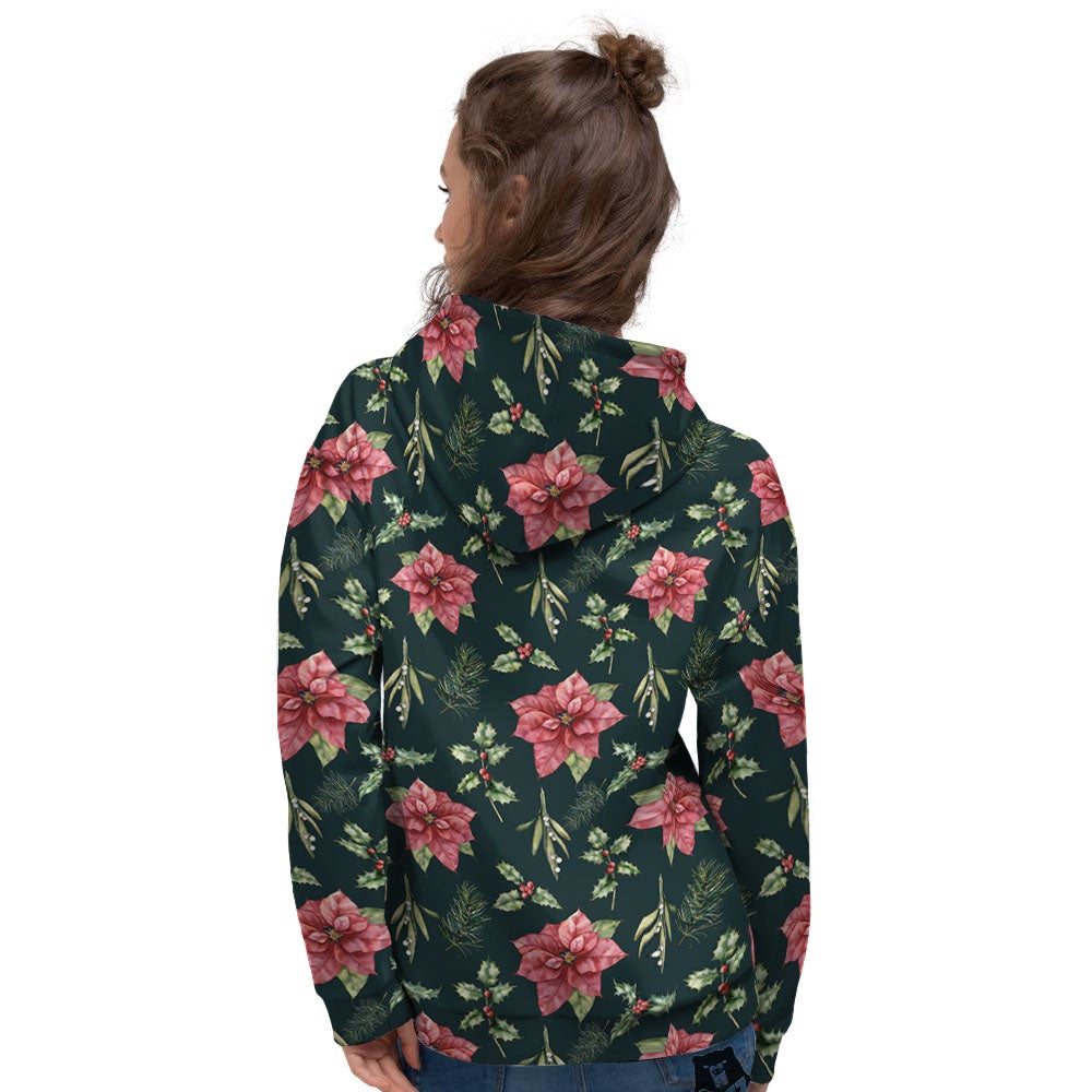 Poinsettia Christmas Watercolor Print Pattern Women's Hoodie-grizzshop