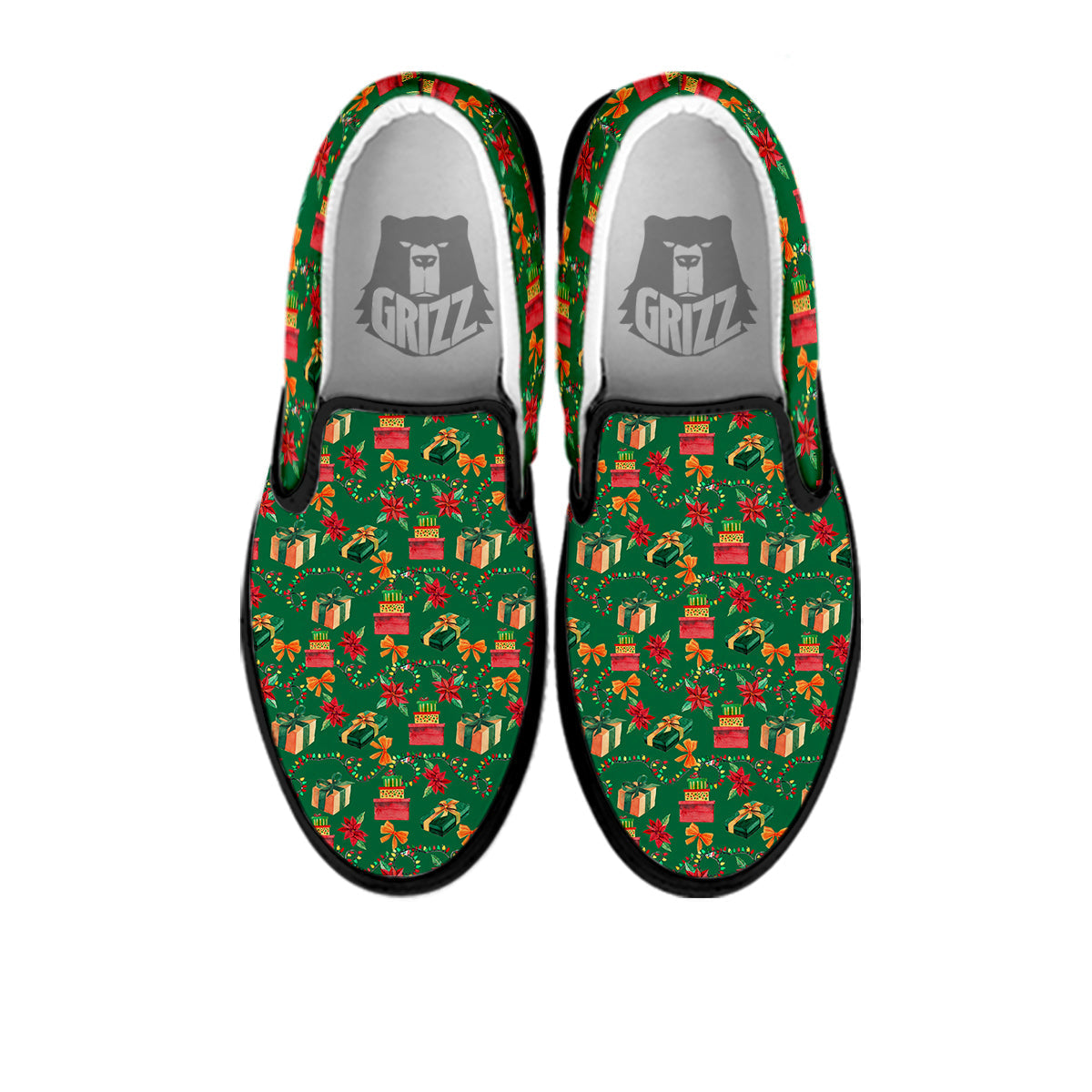 Poinsettia Cute Christmas Print Pattern Black Slip On Shoes-grizzshop