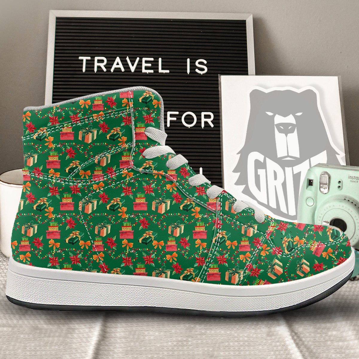 Poinsettia Cute Christmas Print Pattern High Top Sneakers-grizzshop