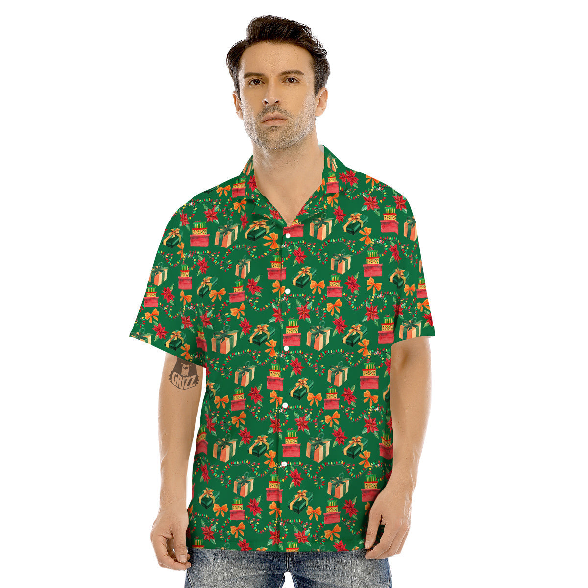 Poinsettia Cute Christmas Print Pattern Men's Hawaiian Shirt-grizzshop