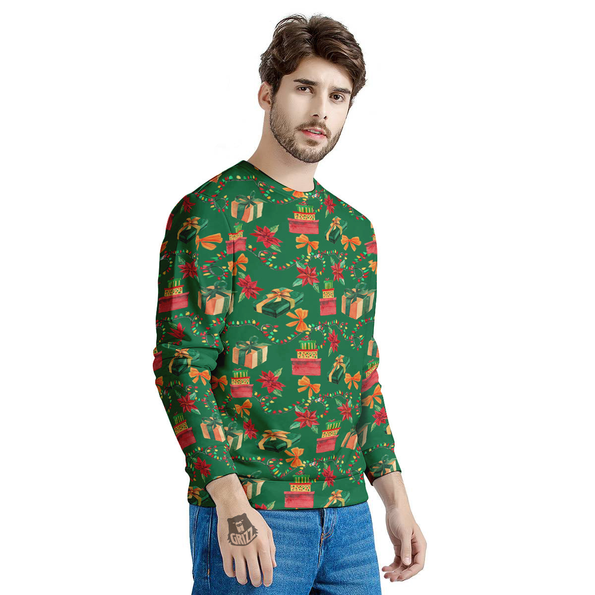 Poinsettia Cute Christmas Print Pattern Men's Sweatshirt-grizzshop