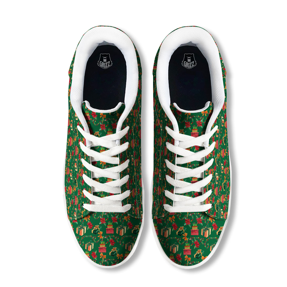 Poinsettia Cute Christmas Print Pattern White Low Top Sneakers-grizzshop